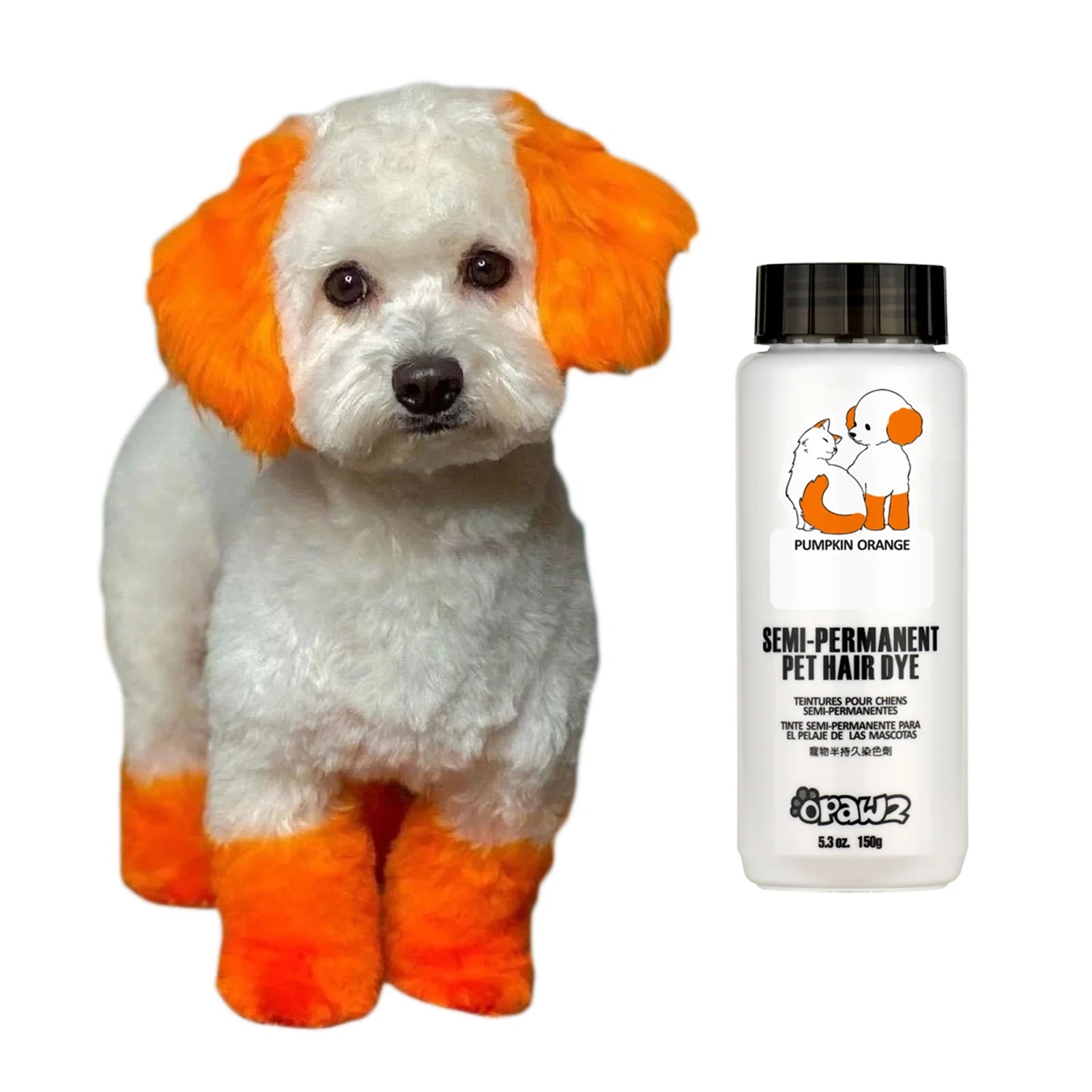 Semi-Permanent Dog Hair Dye, Non-Toxic Pet Hair Dye for Dogs, Cats and All Pets Can Be Bathed (Pumpkin Orange)