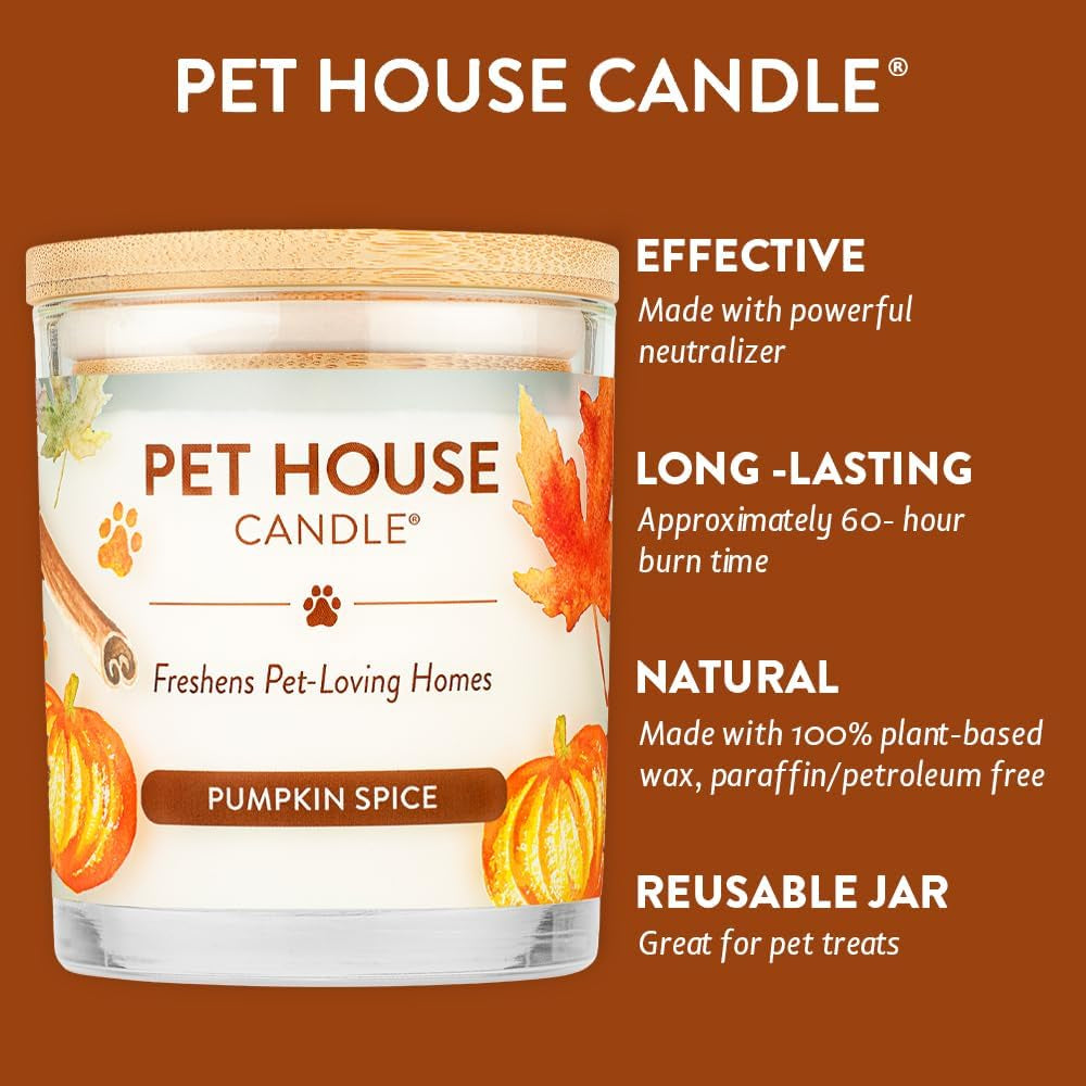 Pet House Fall Candles, Long Lasting, Clean Burning, Soy Wax Scented Candles for Pet Odor, Pumpkin Spice