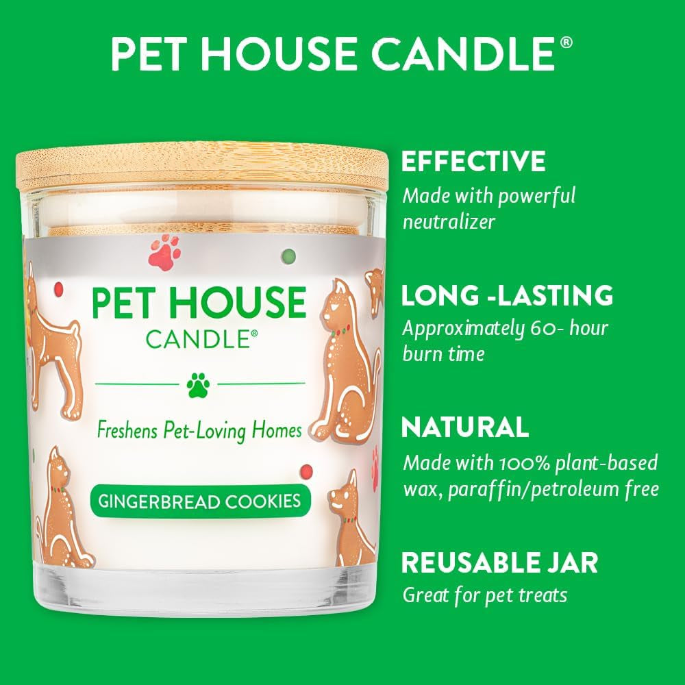 Pet House Christmas Candles, Long Lasting, Clean Burning, Soy Wax Scented Pet Odor Candles, Gingerbread Cookies