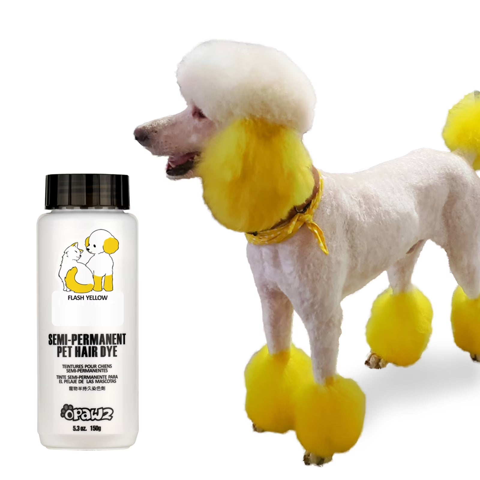 Semi-Permanent Dog Hair Dye, Non-Toxic Pet Hair Dye for Dogs, Cats and All Pets Can Be Bathed (Flash Yellow)